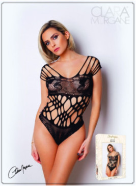 Body noire en résille et lanières - Le Numéro 1 - Collection Body - CM98001
